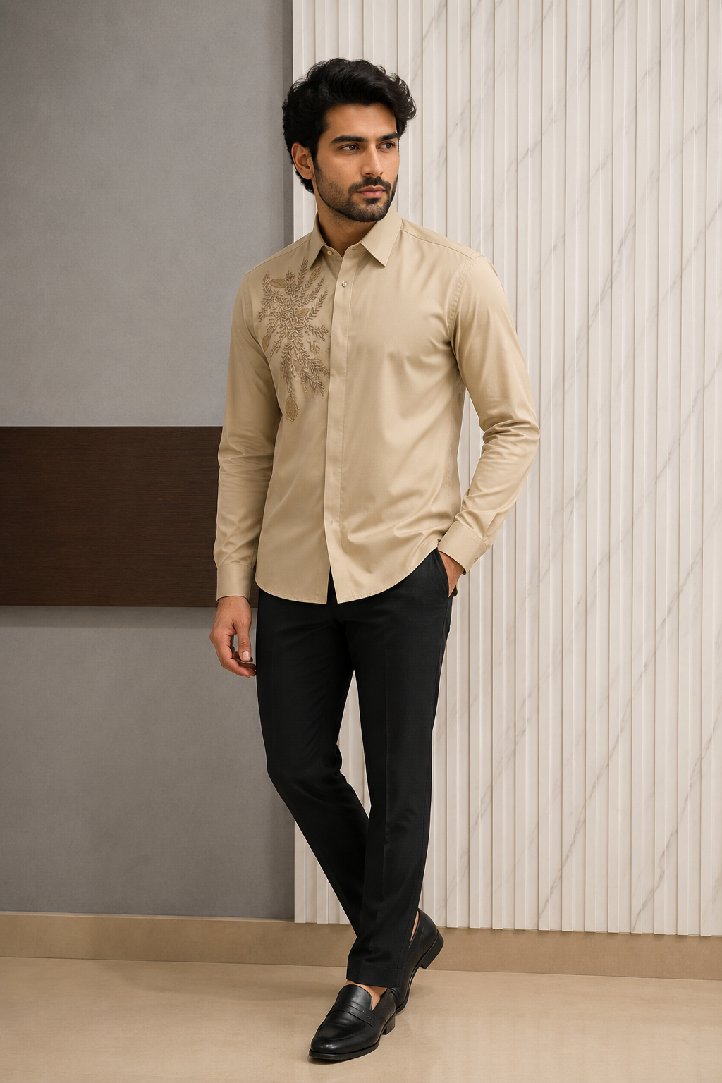 Floral gold zardosi leaf