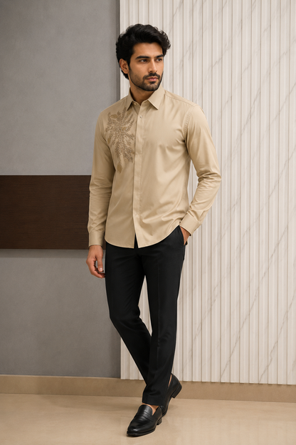 Floral gold zardosi leaf