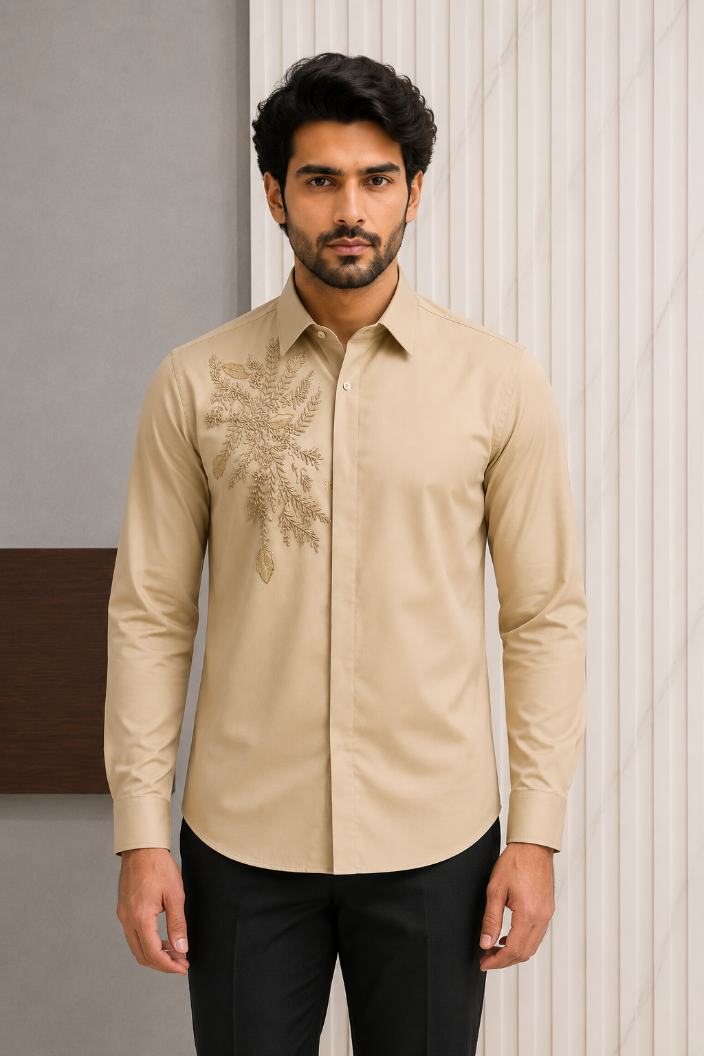 Floral gold zardosi leaf