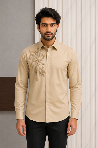 Floral gold zardosi leaf