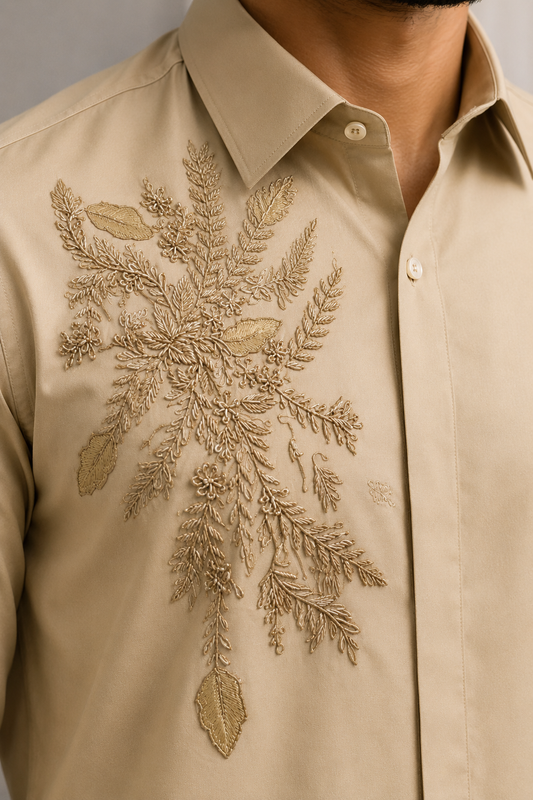 Floral gold zardosi leaf