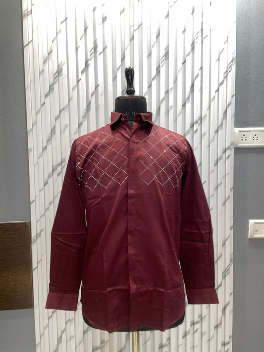 Designer Plain Shirt - Maroon